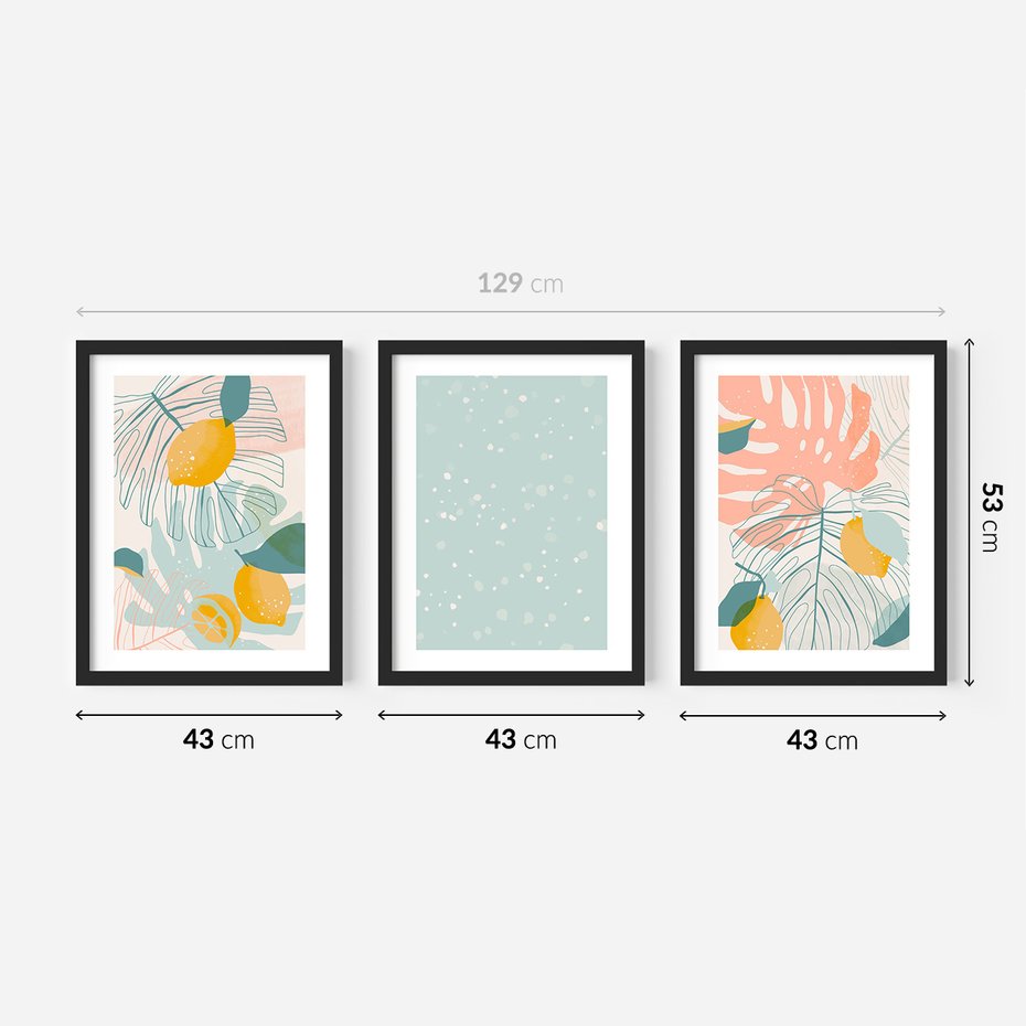 Zestaw obrazy w ramie 40x50 galeria - Monstera, liście, pastelowe, nowoczesne - rama czarna