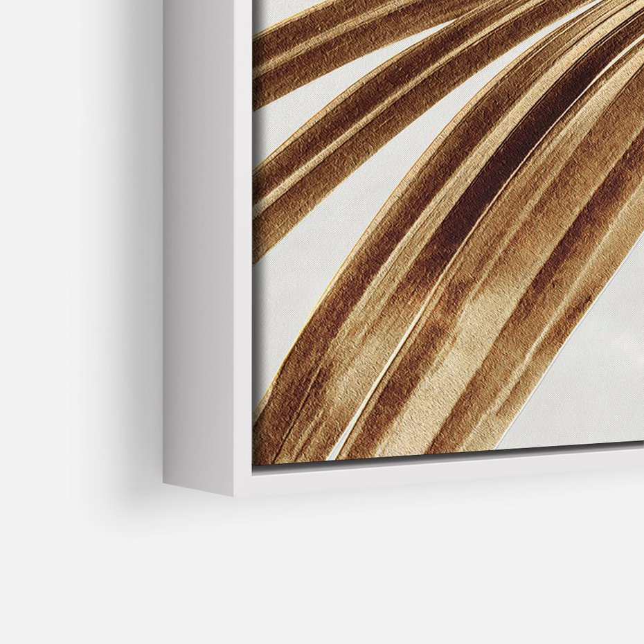 Obraz w ramie 80x120 - Egzotyczny Blask - złote, liście - rama biała