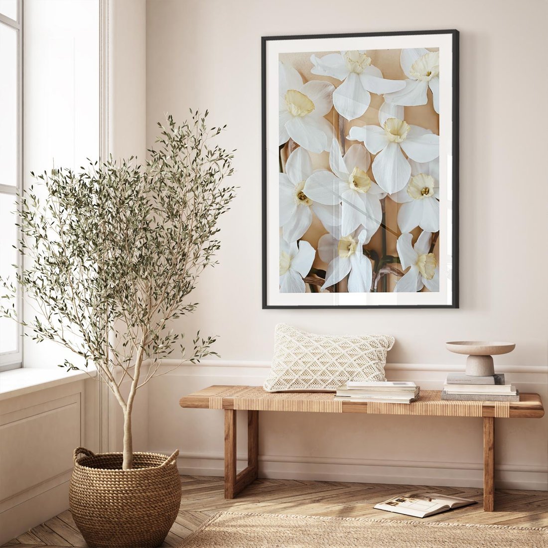 Plakat w ramie 40x50 - Białe Narcyzy - narcyzy, kwiaty - rama czarna