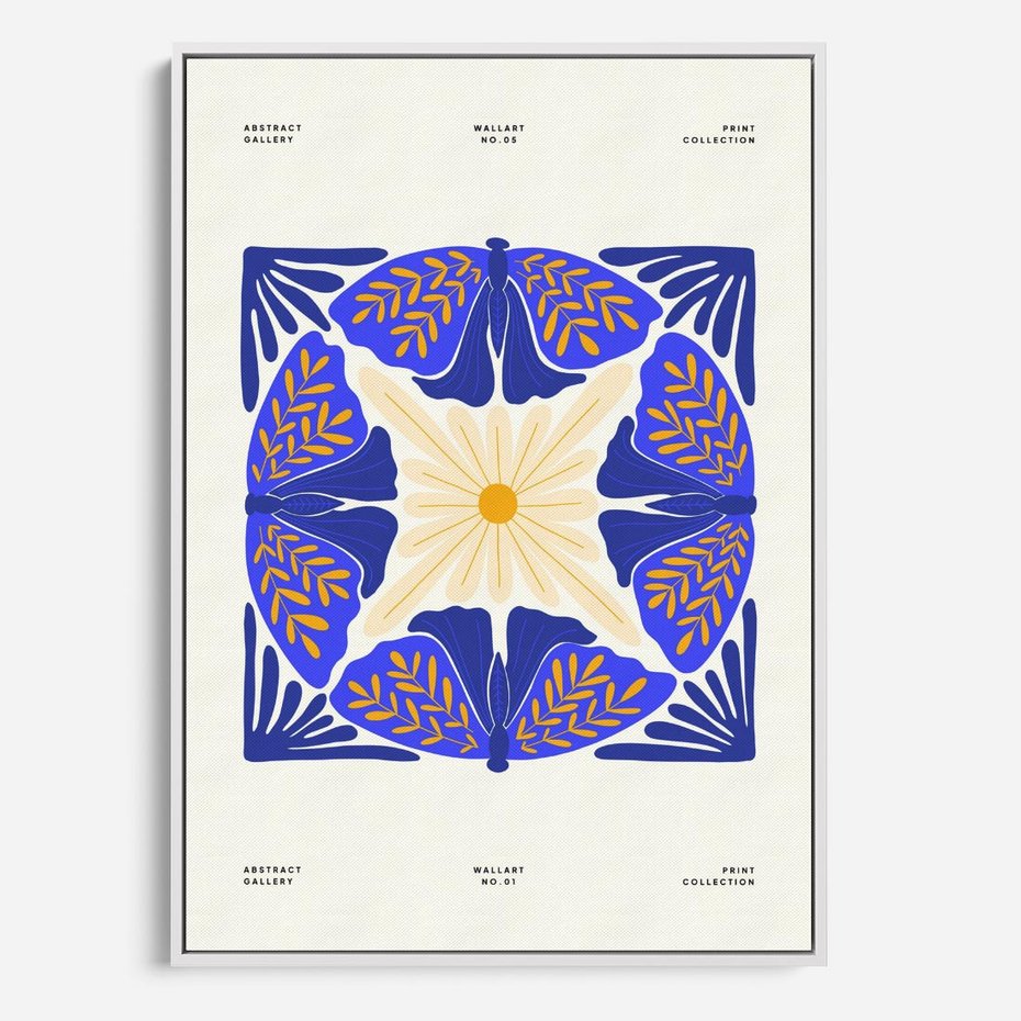 Obraz w ramie 80x120 - Księga Abstrakcji - abstrakcyjna boho kompozycja, granatowe ćmy - rama biała