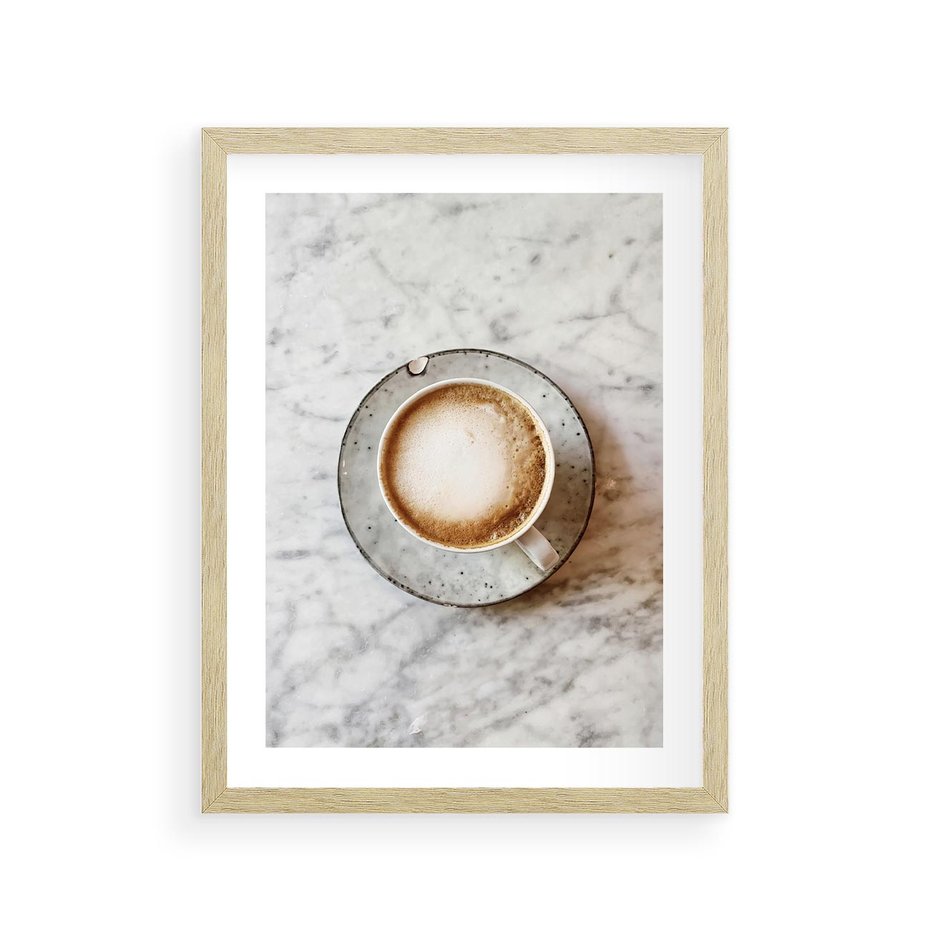 Plakat w ramie 30x40 - Kawa w Perfekcji - kawa w filiżance, cappuccino - rama drewno