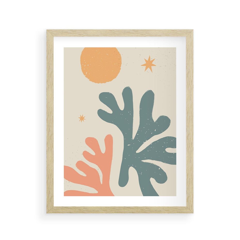 Plakat w ramie 40x50 - Inspirująca Równowaga - boho formy, kształty - rama drewno