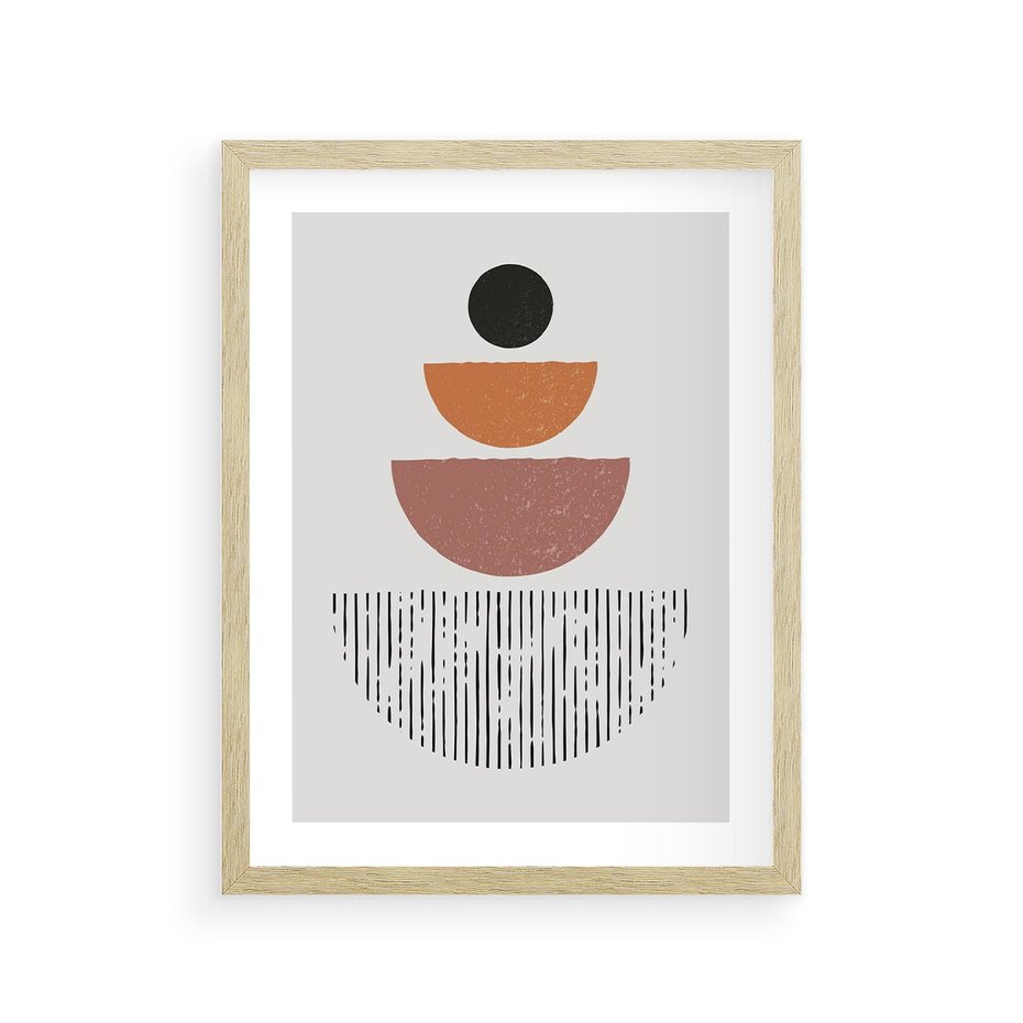 Plakat w ramie 30x40 - Półkola i Boho Akcent - geometria, półkola - rama drewno