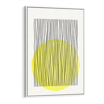 Obraz w ramie 80x120 - Ciepłe Przenikanie - geometria, żółte koło - rama biała