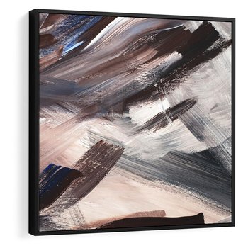 Obraz w ramie 50x50 - Eksploracja Dramaturgii - abstrakcyjny chaos, chatyczne maźnięcia pędzla - rama czarna