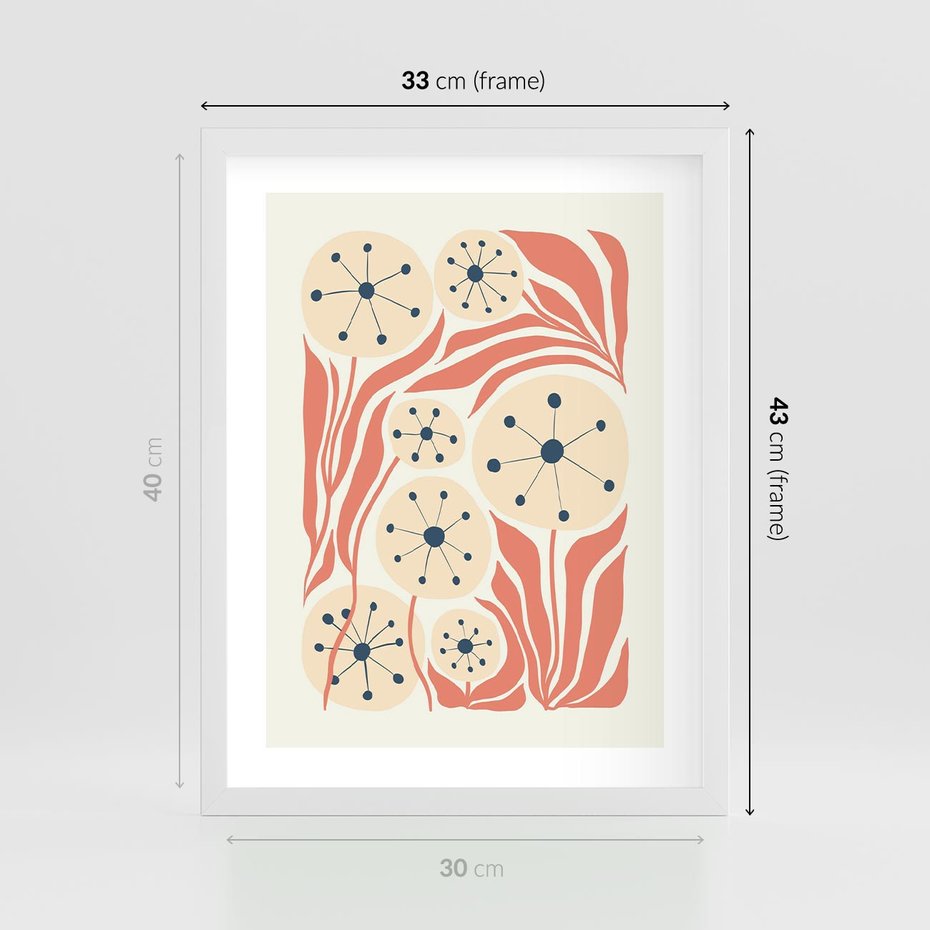 Plakat w ramie 30x40 - Impresje Harmonii - abstrakcyjne kwiaty, rośliny - rama biała