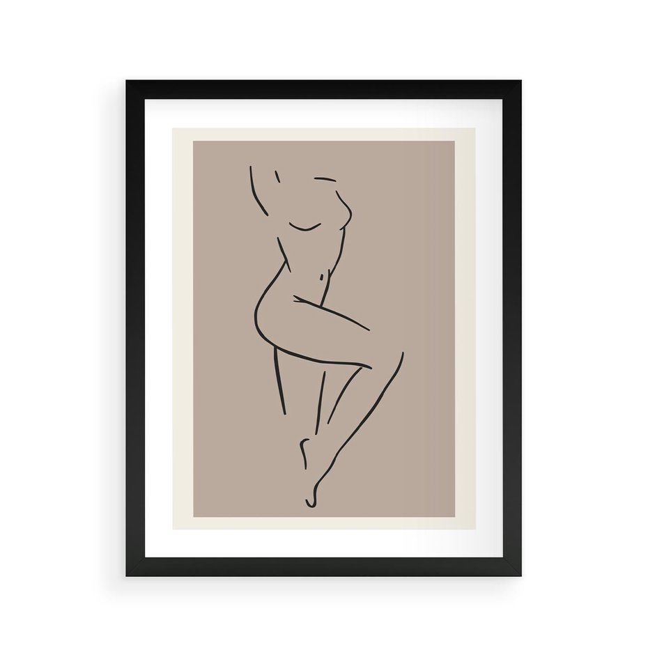 Plakat w ramie 40x50 - Zanikająca Wyobraźnia - mnimalistyczny akt, beżowa tonacja - rama czarna