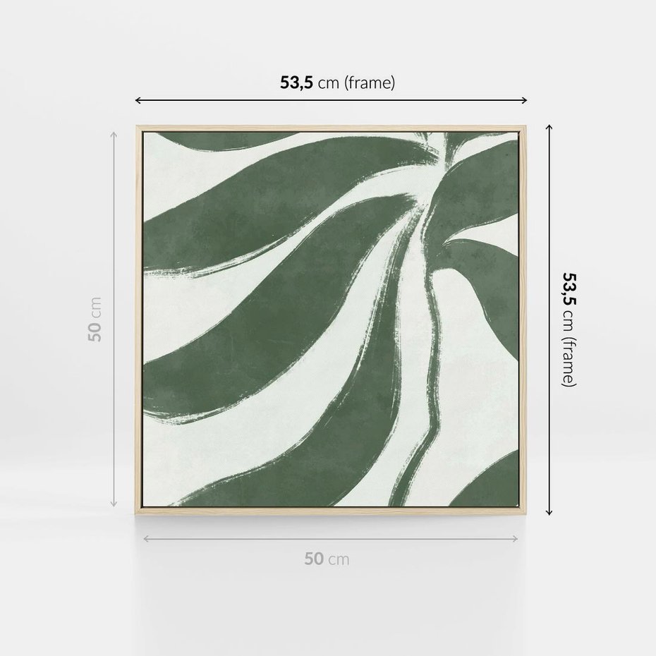 Obraz w ramie 50x50 - Zieleń Wewnętrznego Spokoju - zielony plakat, roślinne inspiracje - rama drewno