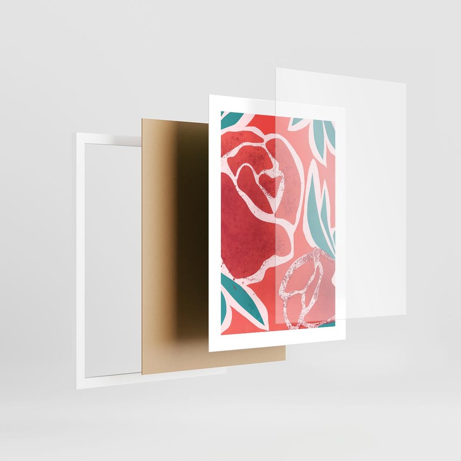 Plakat w ramie 30x40 - Rozkwitające Kształty - nowoczesny plakat, abstrakcyjne róże - rama biała