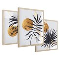 Zestaw obrazy w ramie 30x40 galeria - Liście, tropikalne, złote - rama drewno