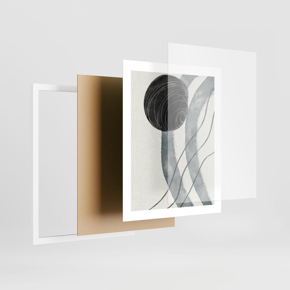 Plakat w ramie 40x50 - Abstrakcyjne Kształty w Szarościach - abstrakcja, akwarelowe plamy - rama biała