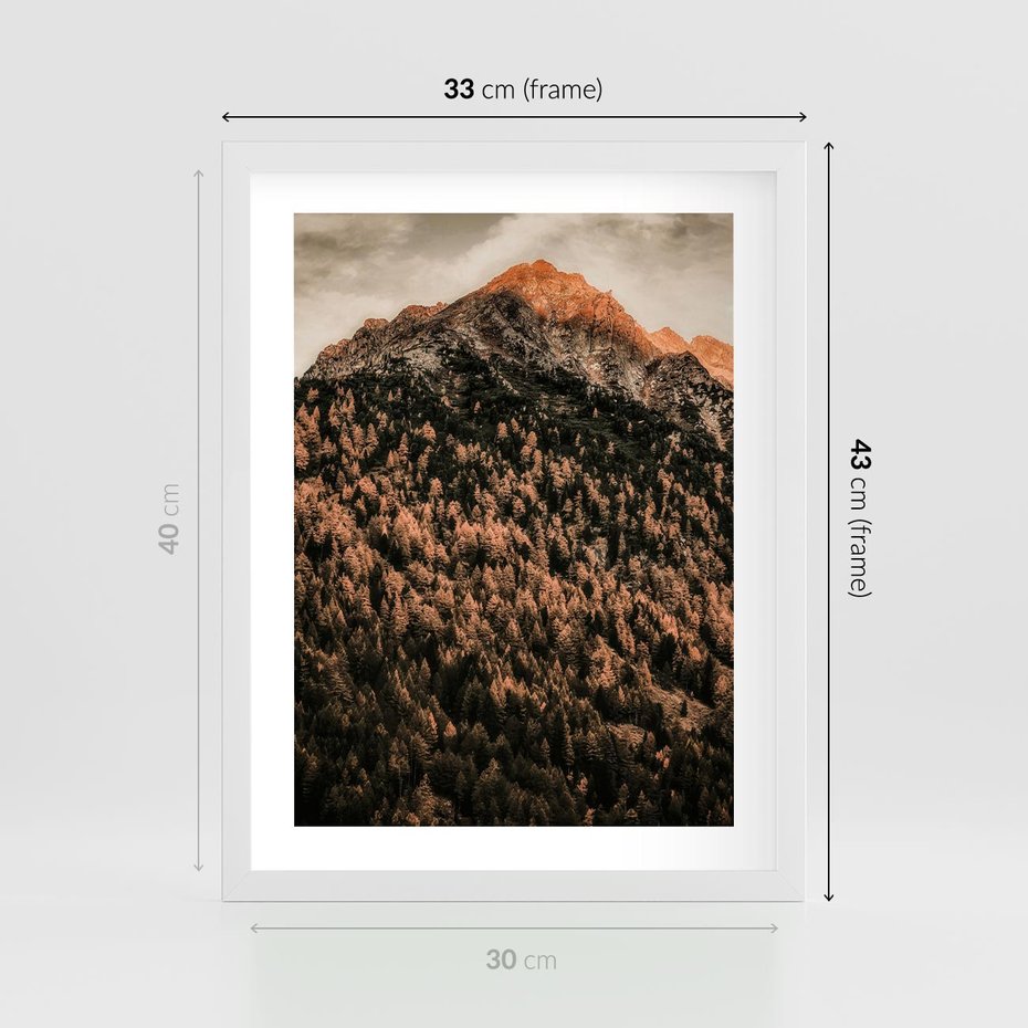 Plakat w ramie 30x40 - Jesienna Godzina w Górach - góry, las w górach - rama biała