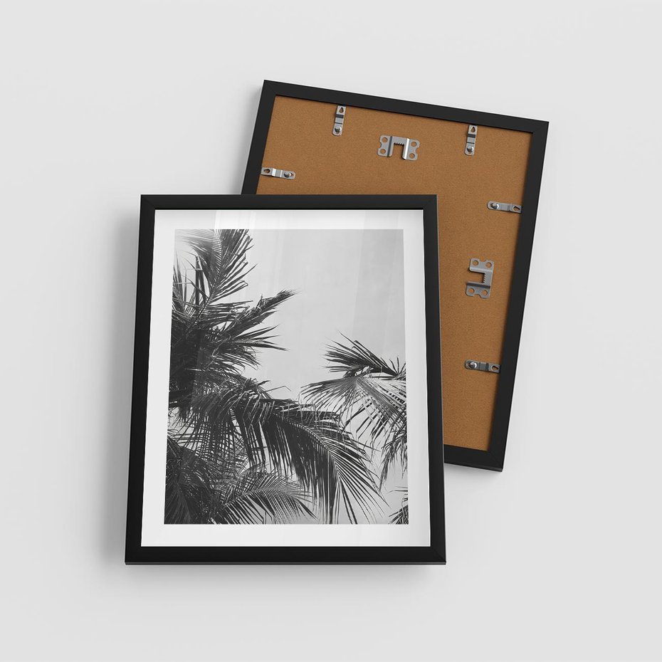 Plakat w ramie 40x50 - Palmy w Monochromii - palmy, tropikalne palmy - rama czarna