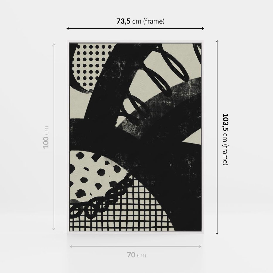 Obraz w ramie 70x100 - Nieznanie Zaskoczenia - bstrakcyjna mroczna kompozycja, nieregularne - rama biała