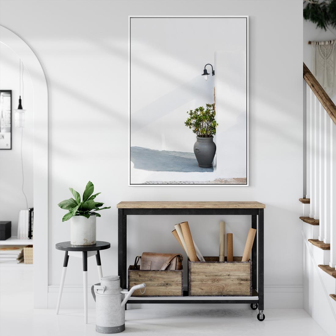 Obraz w ramie 80x120 - Błękitne wybrzeże - Santorini, Grecja - rama biała