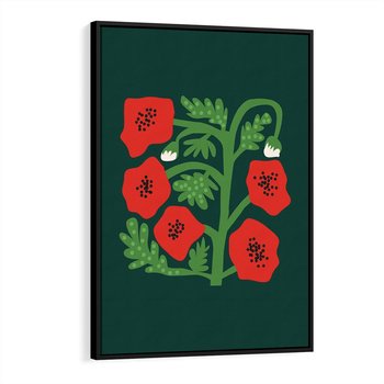 Obraz w ramie 50x70 - Księga Odbić - abstrakcyjna kwiatowa kompozycja, zielone  mocne tło - rama czarna