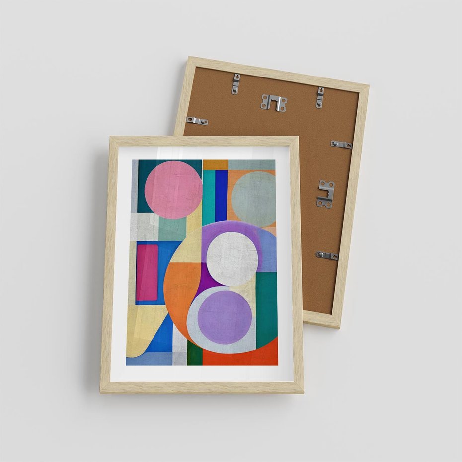 Plakat w ramie 30x40 - Migotliwe Impulsy Dźwięku - różne geometryczne formy, koła - rama drewno