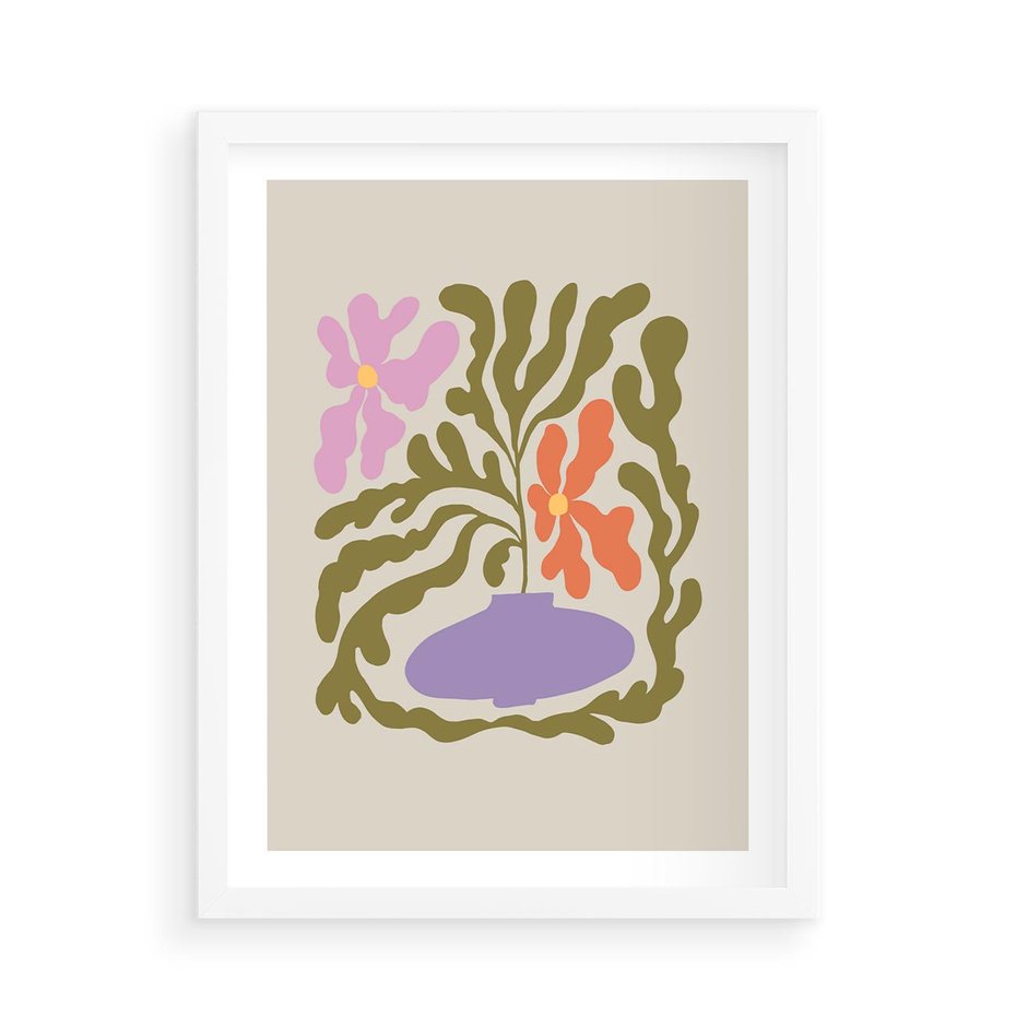 Plakat w ramie 50x70 - Kolorowe Echa - kwiaty, abstrakcja - rama biała