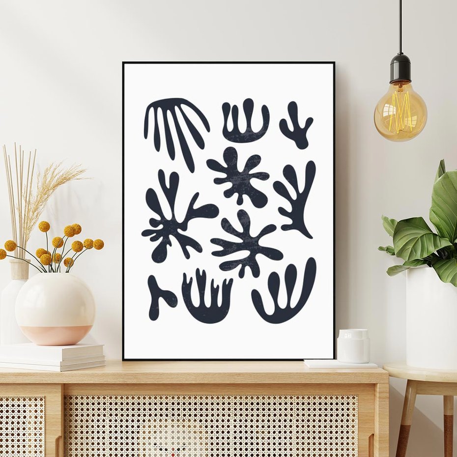 Obraz w ramie 50x70 - Rozmyte Granice Wspomnień - inspiracja mattise, abstrakcja - rama czarna