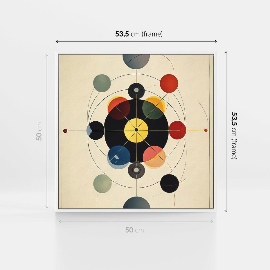 Obraz w ramie 50x50 - Bezgraniczny Taniec Światła - abstrakcyjna geometryczna kompozycja, koła linie - rama biała