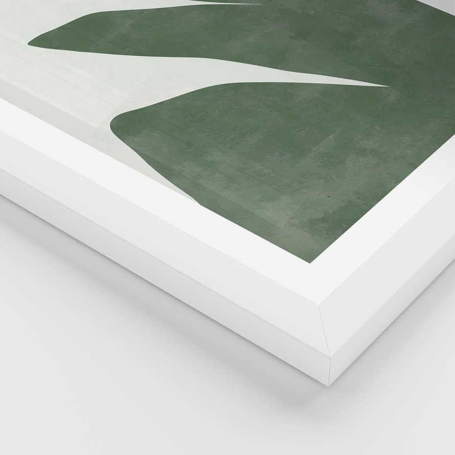 Plakat w ramie 40x50 - Oaza Harmonii - abstrakcyjny kształt, zielony plakat - rama biała