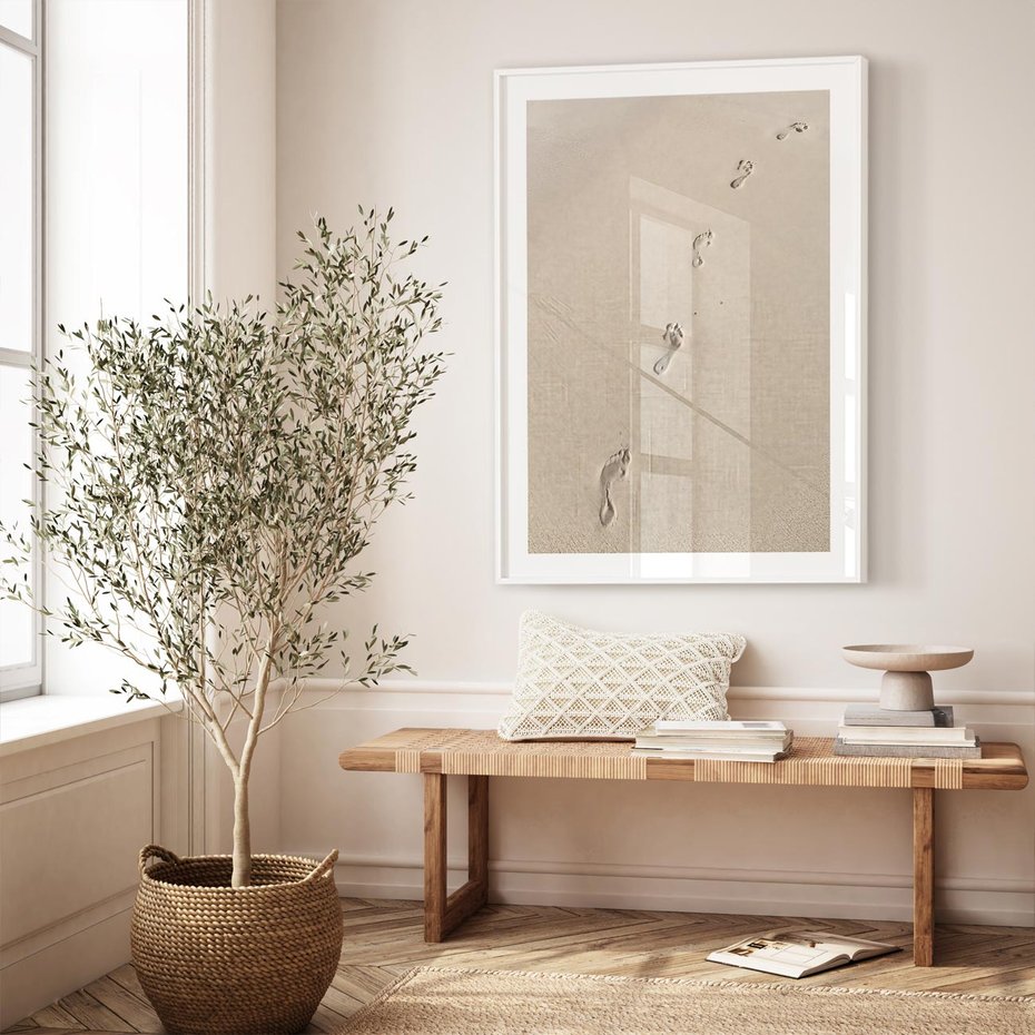 Plakat bez ramy 30x40 - Ślady na Złocistym Piasku - piasek, ślady stóp na piasku