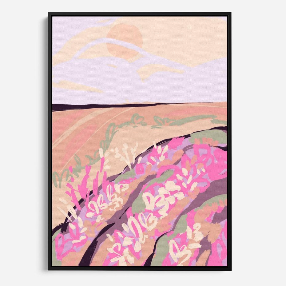 Obraz w ramie 50x70 - Harmonijny Świt - pastelowy krajobraz, nowoczesny plakat - rama czarna