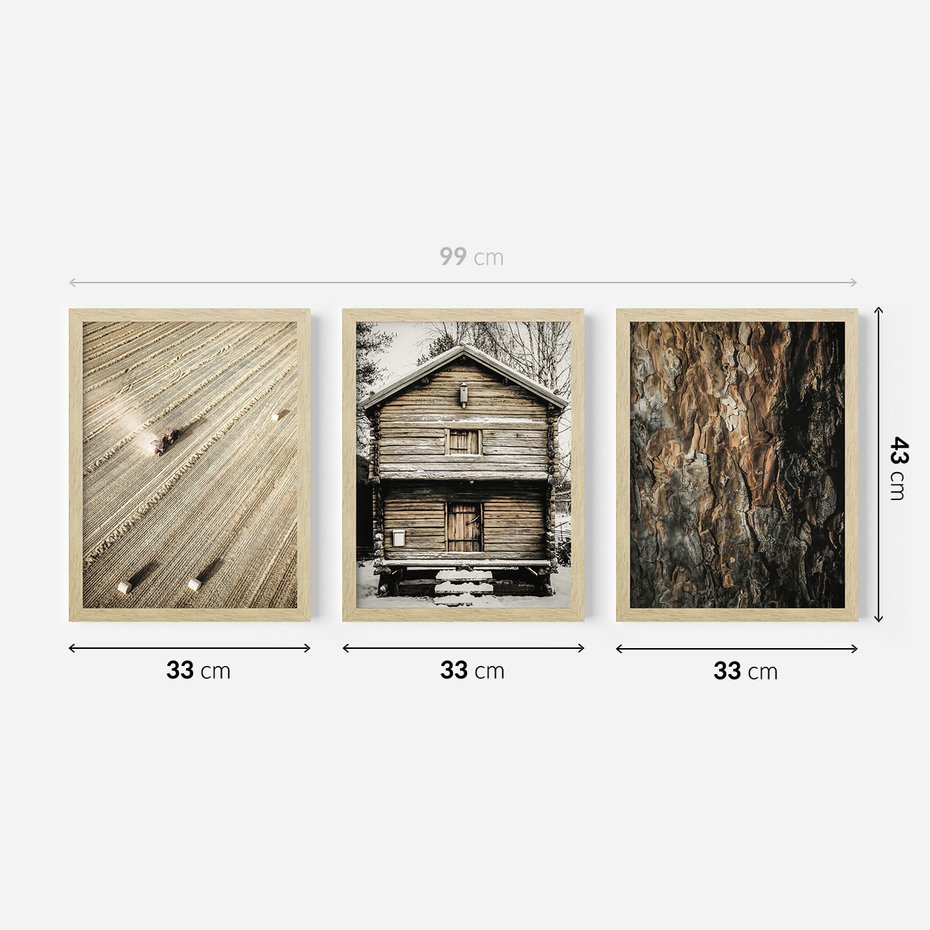 Zestaw obrazy w ramie 30x40 galeria - Górska, chatka, drewno, przytulnie - rama drewno