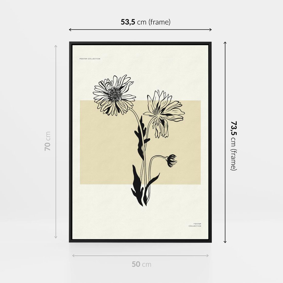 Obraz w ramie 50x70 - Kwiatowe Płótno - kwiaty, typografia - rama czarna
