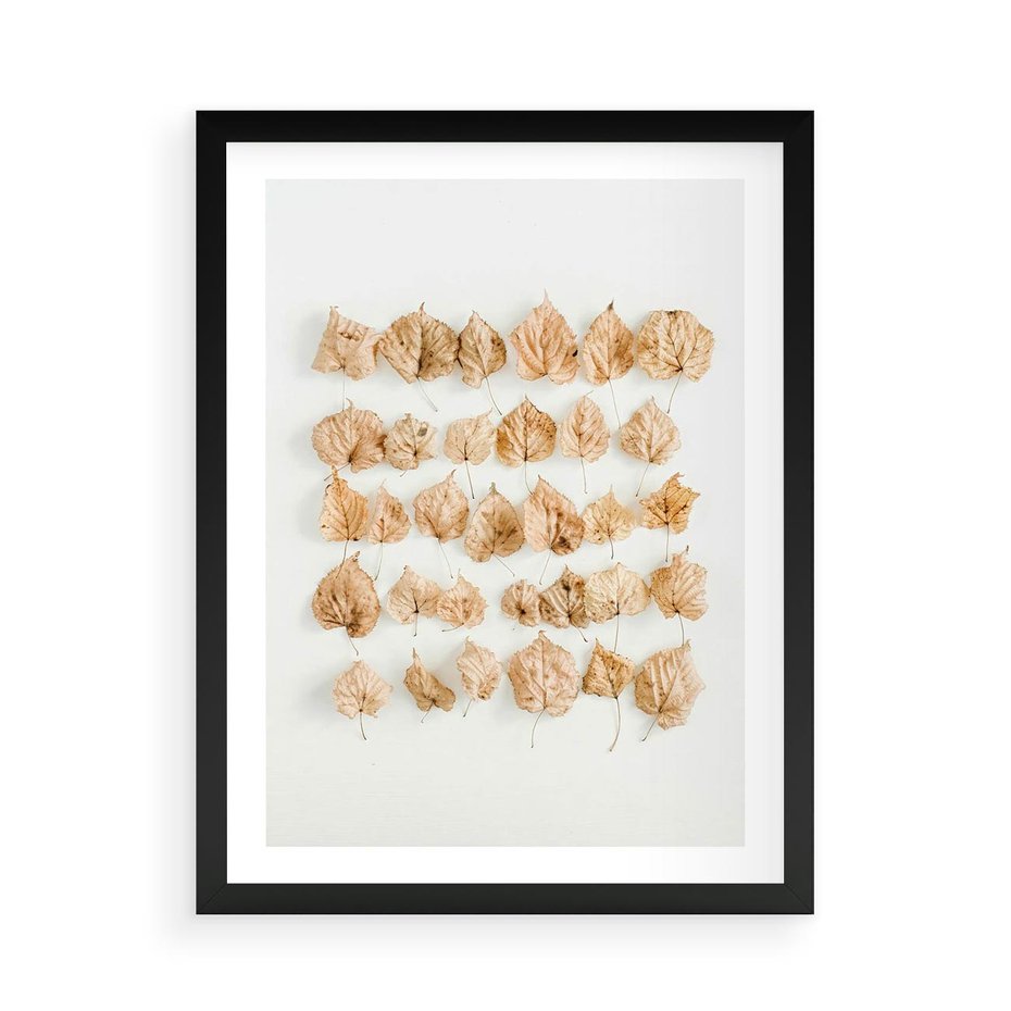 Plakat w ramie 50x70 - Liście Złotego Sezonu - kompozycja z suchych żółtych liści - rama czarna