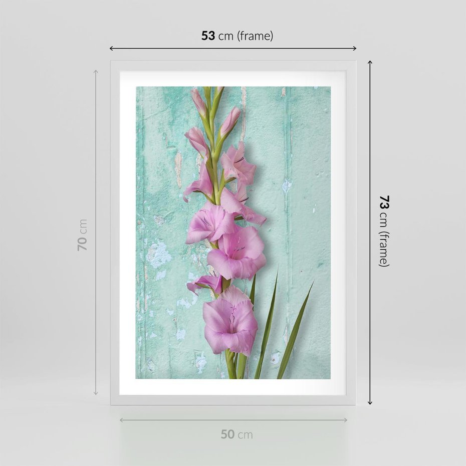 Plakat w ramie 50x70 - Piękno w delikatności - kwiaty, różowe - rama biała