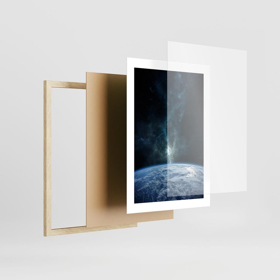 Plakat w ramie 30x40 - Wędrówka przez galaktyki - ziemia, kosmos - rama drewno