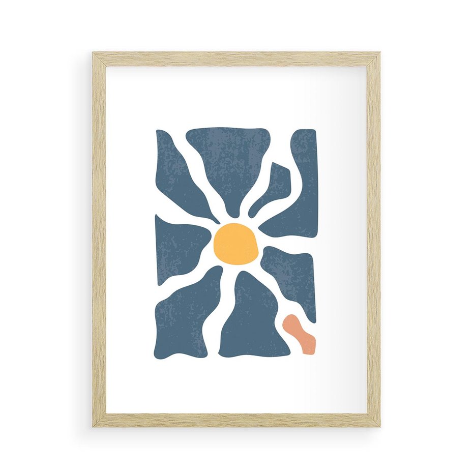 Plakat w ramie 50x70 - Kwiatowy Rezonans - nowoczesna kwiatowa grafika, styl retro - rama drewno