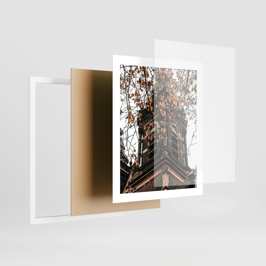 Plakat w ramie 40x50 - Jesienna Wieża w Liściach - architektura, wieża - rama biała