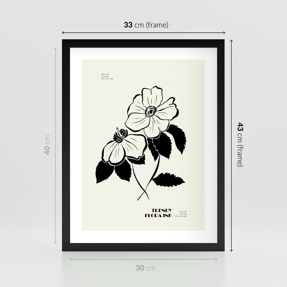 Plakat w ramie 30x40 - Poezja kwiecistej kreski - kwiaty, minimalistyczne - rama czarna