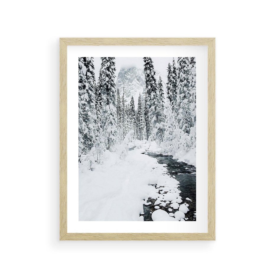 Plakat w ramie 30x40 - Spokój Zimowego Lasu w Górach - zima w lesie, w górach - rama drewno