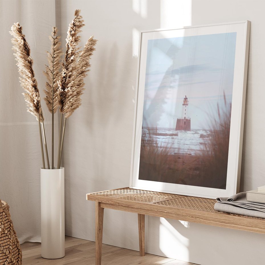 Plakat w ramie 40x50 - Magiczna Aura - latarnia, mgła - rama biała