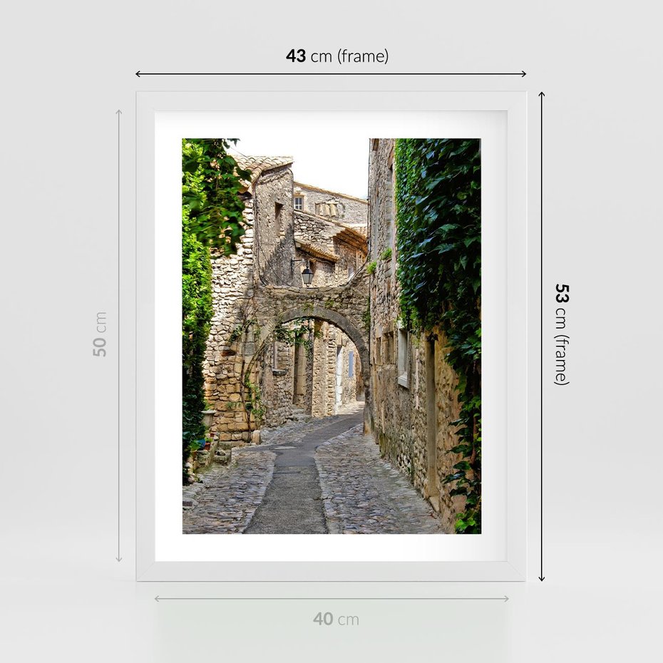 Plakat w ramie 40x50 - Urokliwa perspektywa uliczki - uliczka, perspektywa - rama biała