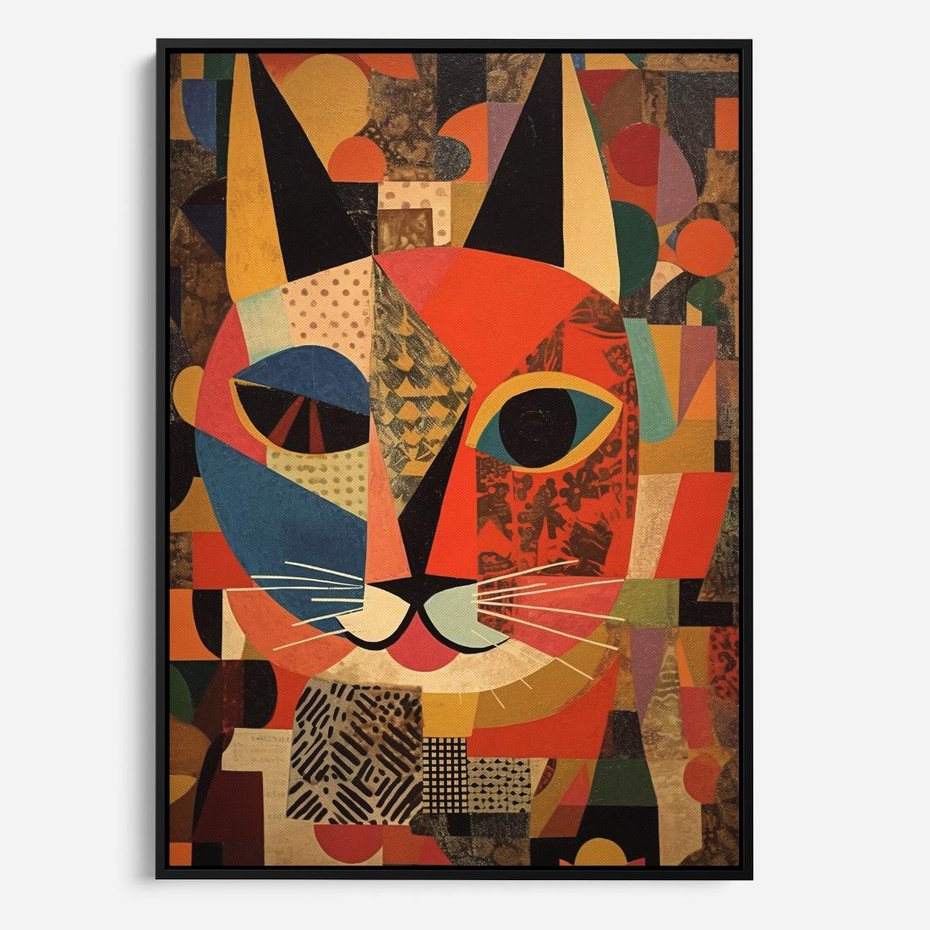 Obraz w ramie 70x100 - Impresje Nieznanych Odniesień - abstrakcyjny obraz olejny, kot - rama czarna