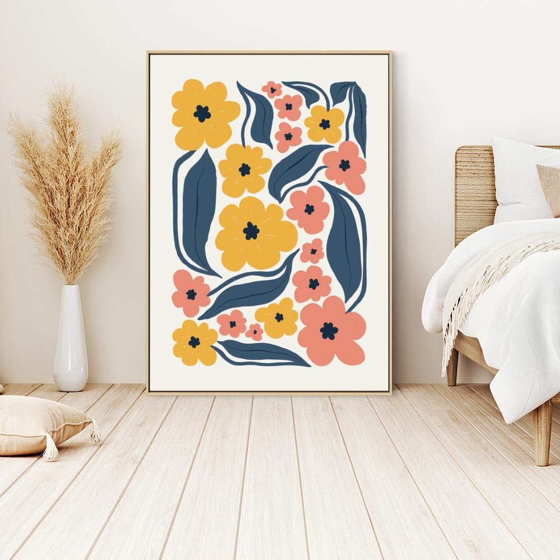 Obraz w ramie 80x120 - Pastelowe Impresje - pastelowe kwiaty, abstrakcyjna kompozycja - rama drewno