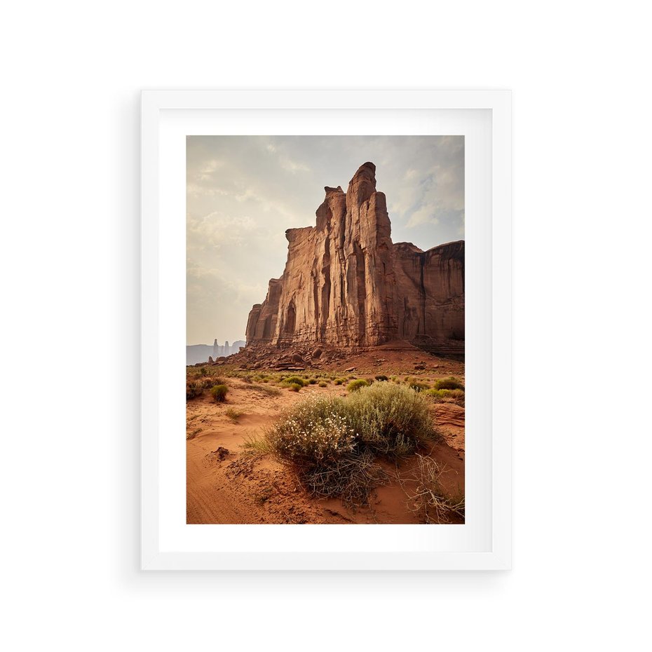 Plakat w ramie 30x40 - Pejzaż pustynnego kanionu - pustynia, kanion - rama biała