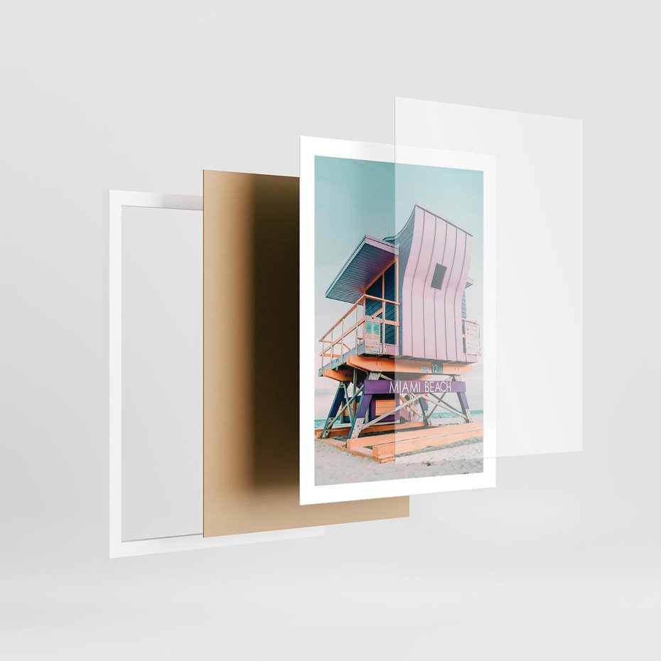Plakat w ramie 50x70 - Miami Beach - plaża miami, domek ratownika - rama biała