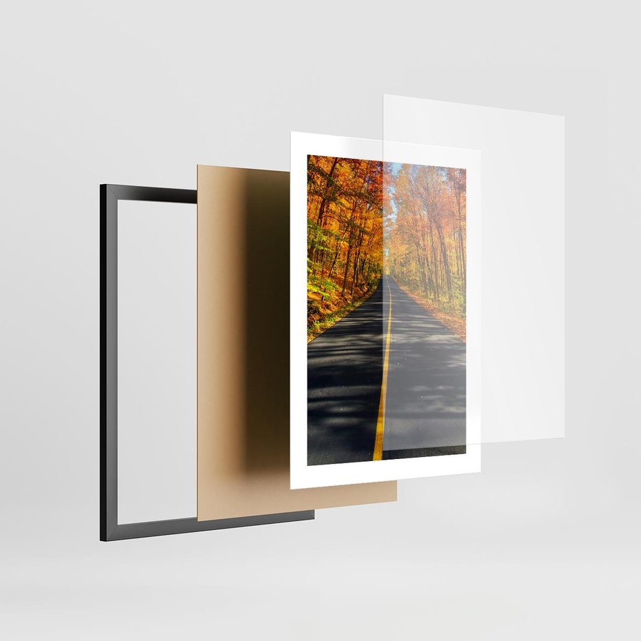 Plakat w ramie 30x40 - Droga przez jesienny las - droga, las - rama czarna