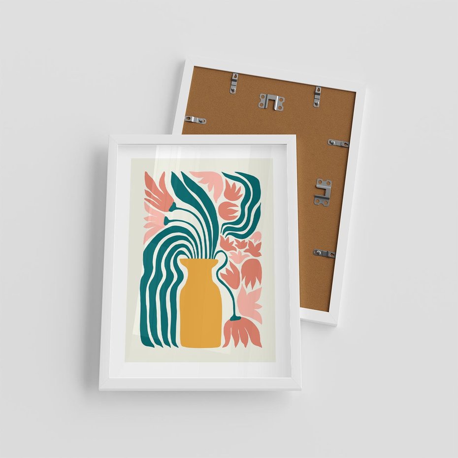 Plakat w ramie 30x40 - Kolorowe Pasmo - abstrakcyjne kwiaty w wazonie, pdastelowe kolory - rama biała