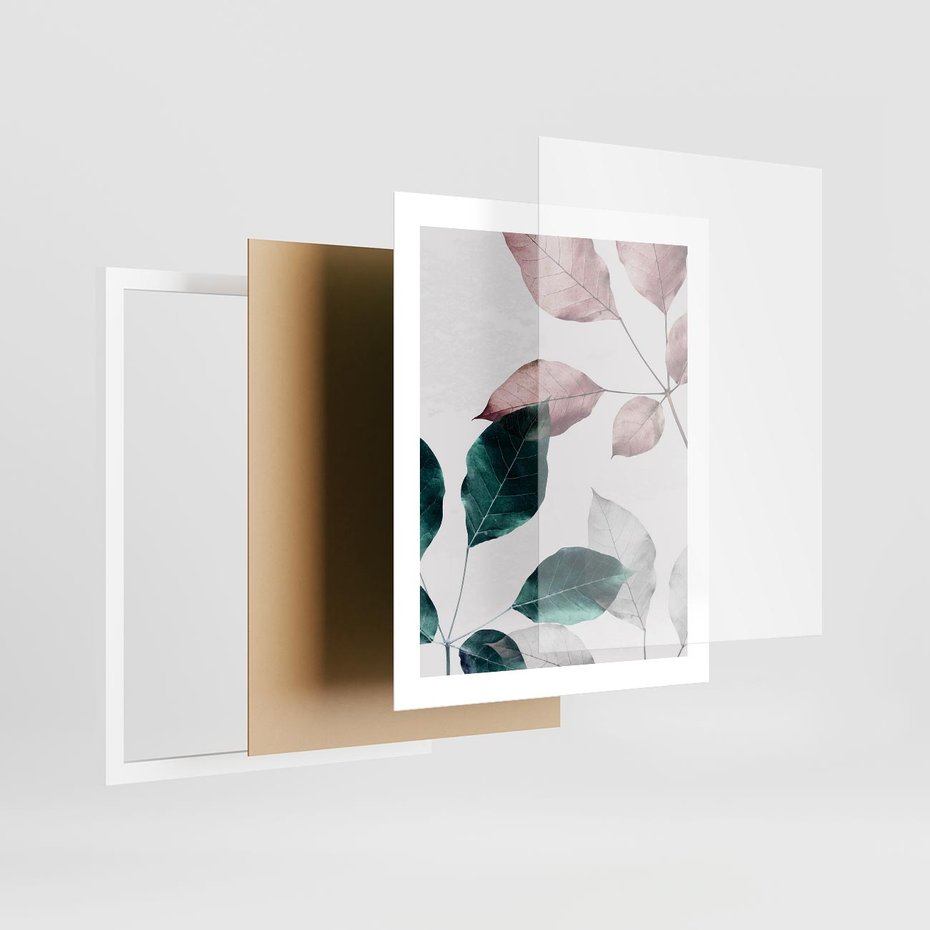 Plakat w ramie 40x50 - Pastelowe Liście w Minimalizmie - pastelowe liście, minimalistyczny obraz - rama biała