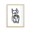 Plakat w ramie 30x40 - Portret Kociej Duszy - szkic kota, prymitywizm - rama drewno