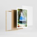 Plakat w ramie 50x70 - Palmy tańczące na tropikalnej plaży - palmy, plaża - rama drewno