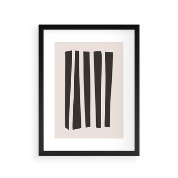 Plakat w ramie 50x70 - Migotliwa Transformacja Form - minimalizm, czarne pasy - rama czarna