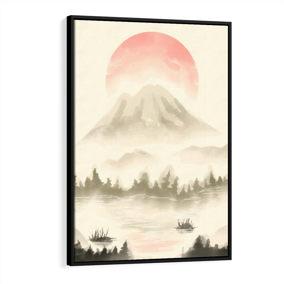 Obraz w ramie 50x70 - Przyroda Japonii - japońska akwarela, góry - rama czarna