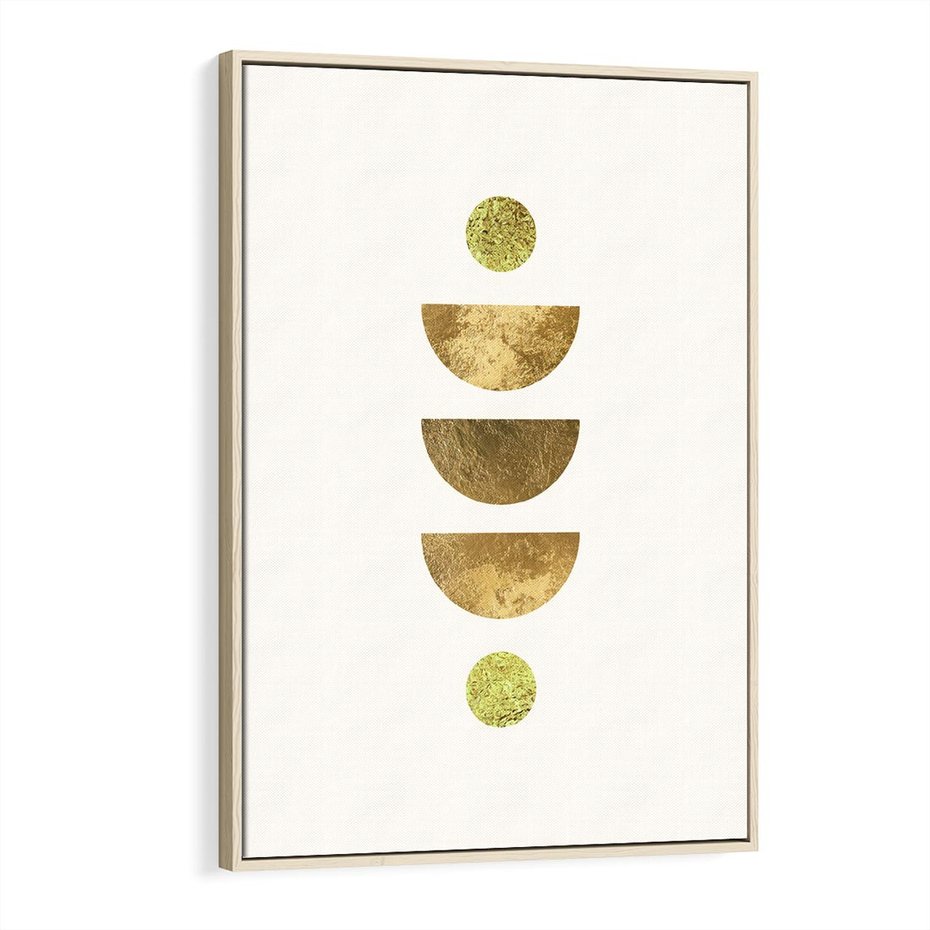 Obraz w ramie 70x100 - Harmonijne Odbicia - geometryczne złote kształty, tekstura - rama drewno